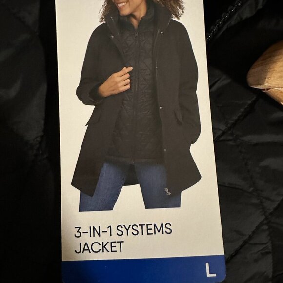 Lands' End Women's 3-in-1 Systems Jacket & Vest Size L Black Water Resistant NEW - Picture 1 of 15